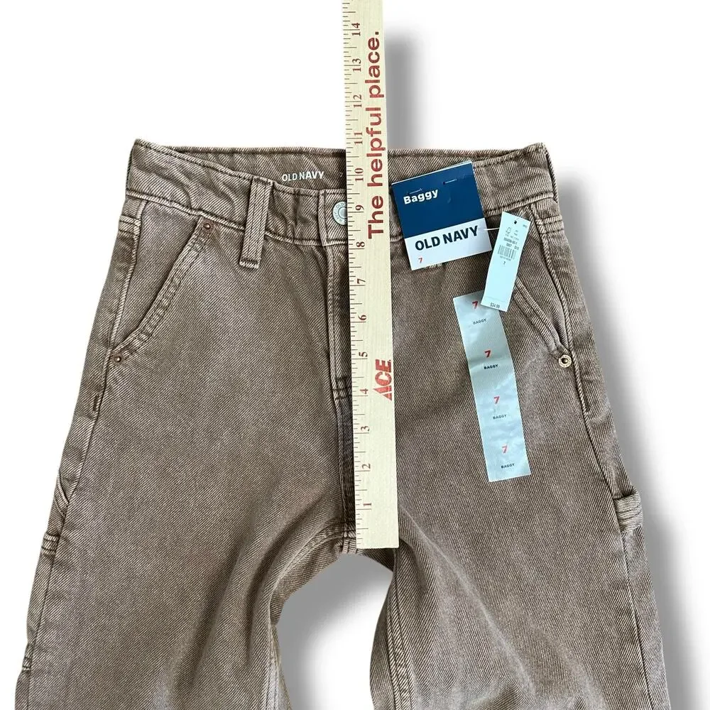Old Navy‎ Baggy Carpenter Jeans Kids’ Size 7, Light Brown Wash, 100% Cotton, NWT